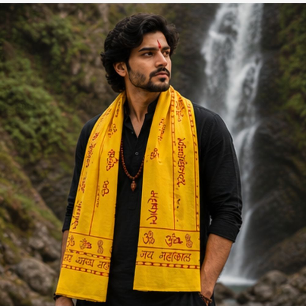 fabricium Printed, Self Design Pure Cotton Men Yellow Scarf, Stole-picture-24