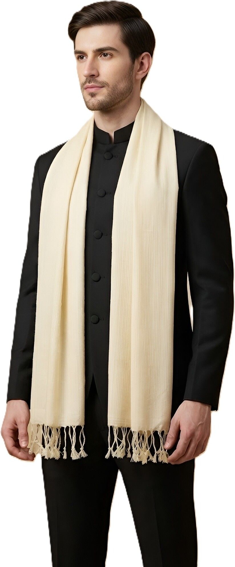 Woven Viscose Men Beige Stole-image-37
