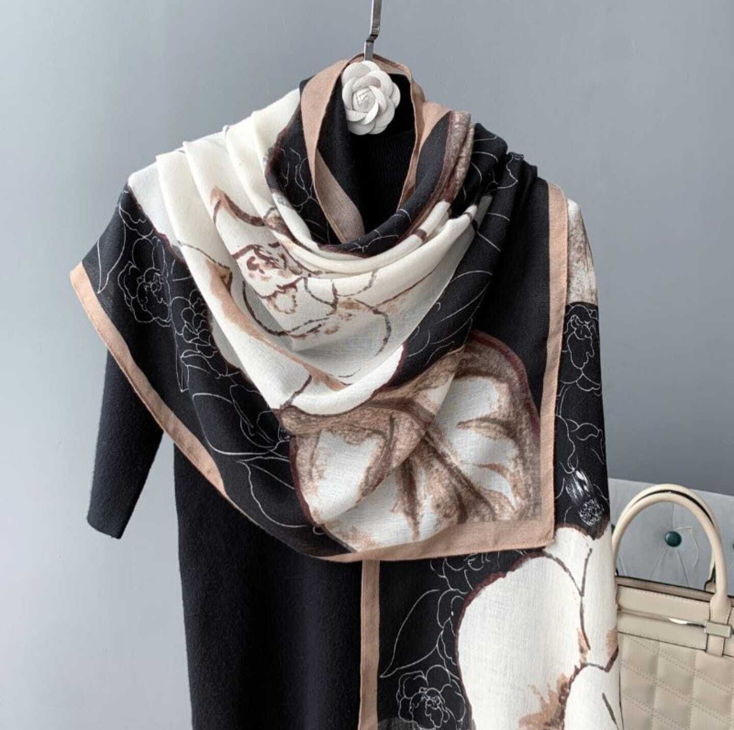 ayatapparel Floral Print, Solid, Printed Viscose Women Black Scarf, Faux Turtleneck Neck Cover, Stole-picture-14