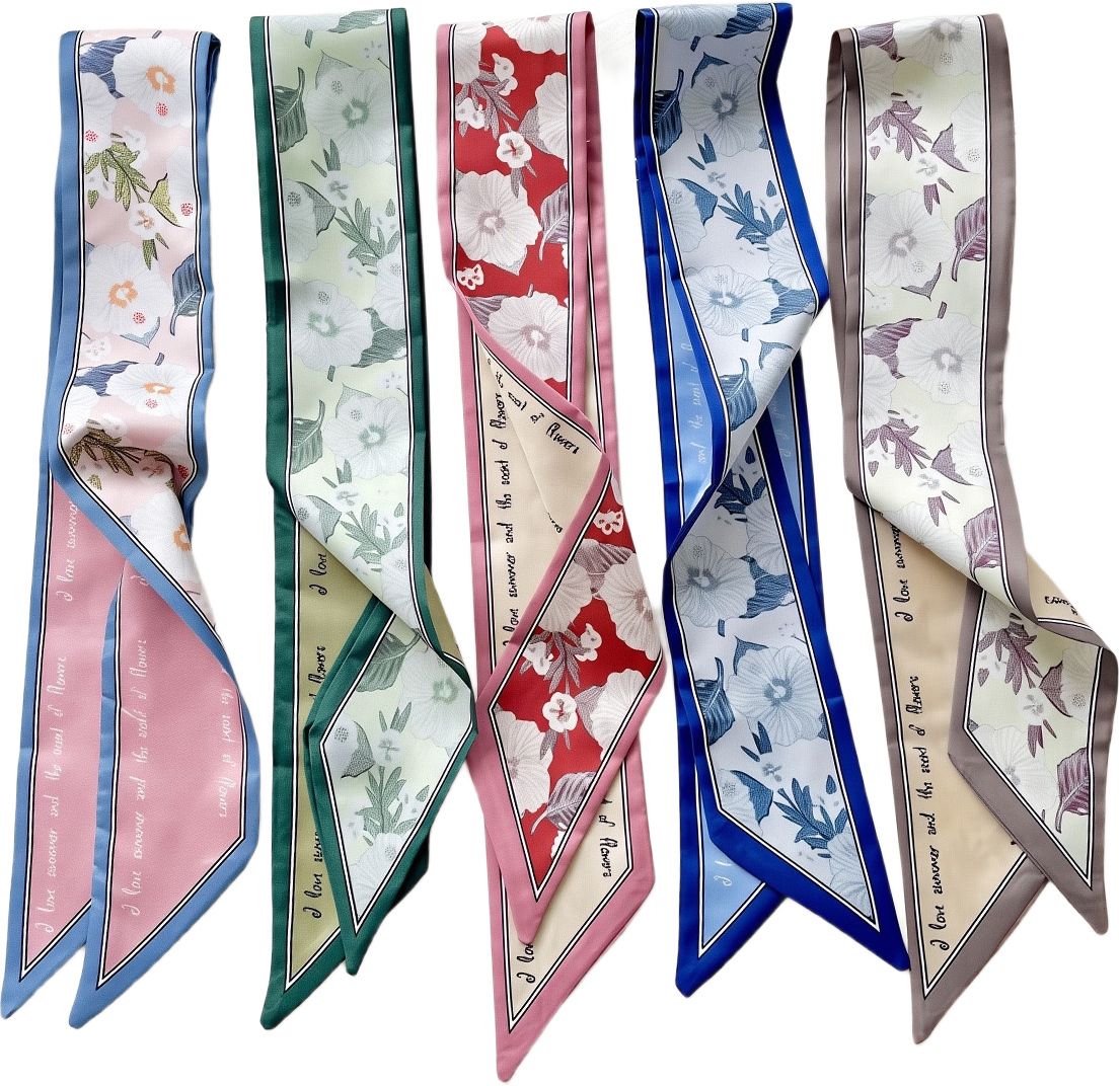 Floral Print Silk Women Multicolor Scarf-image-1
