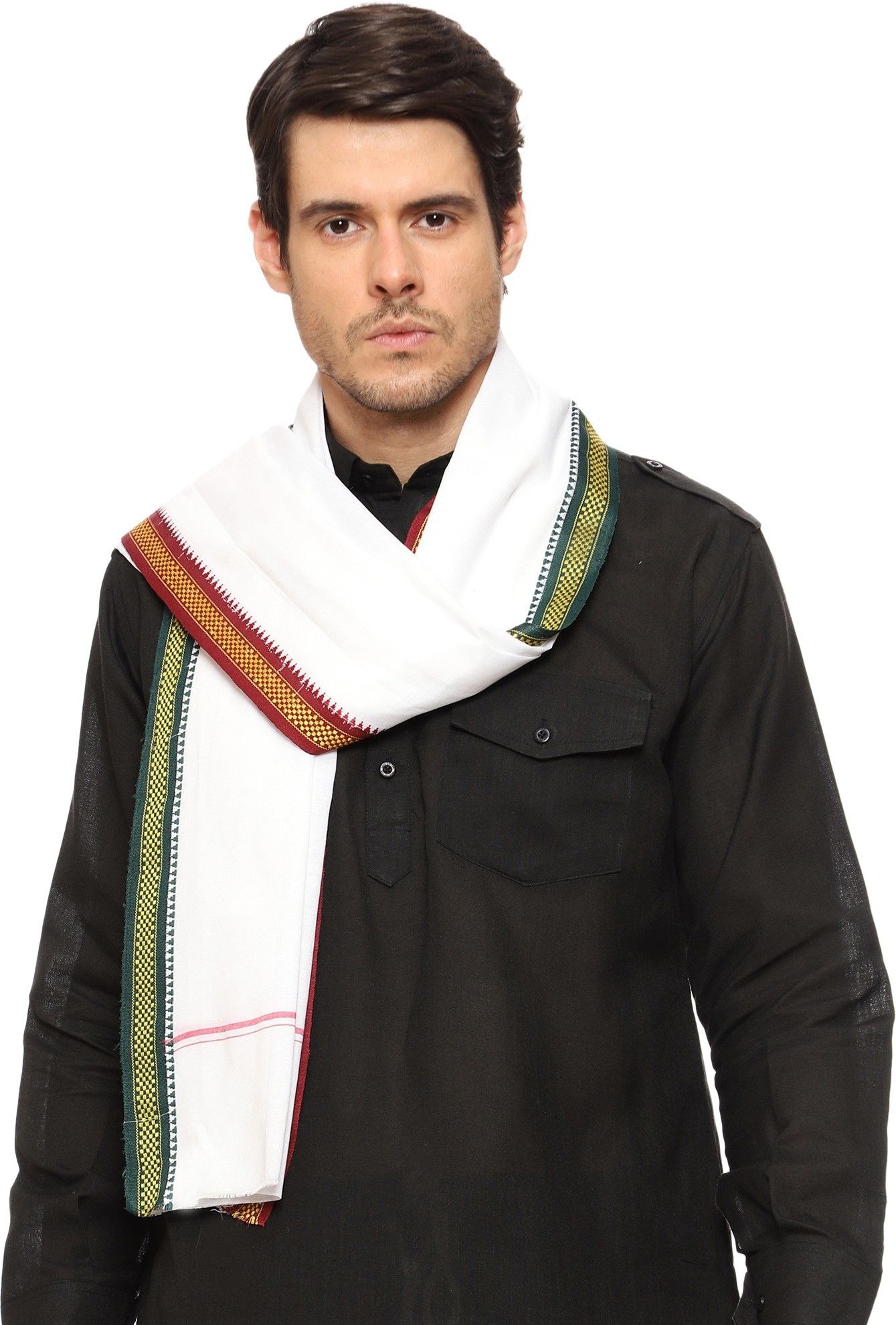 ahmadun Embroidered Cotton Blend Men White Scarf-picture-37