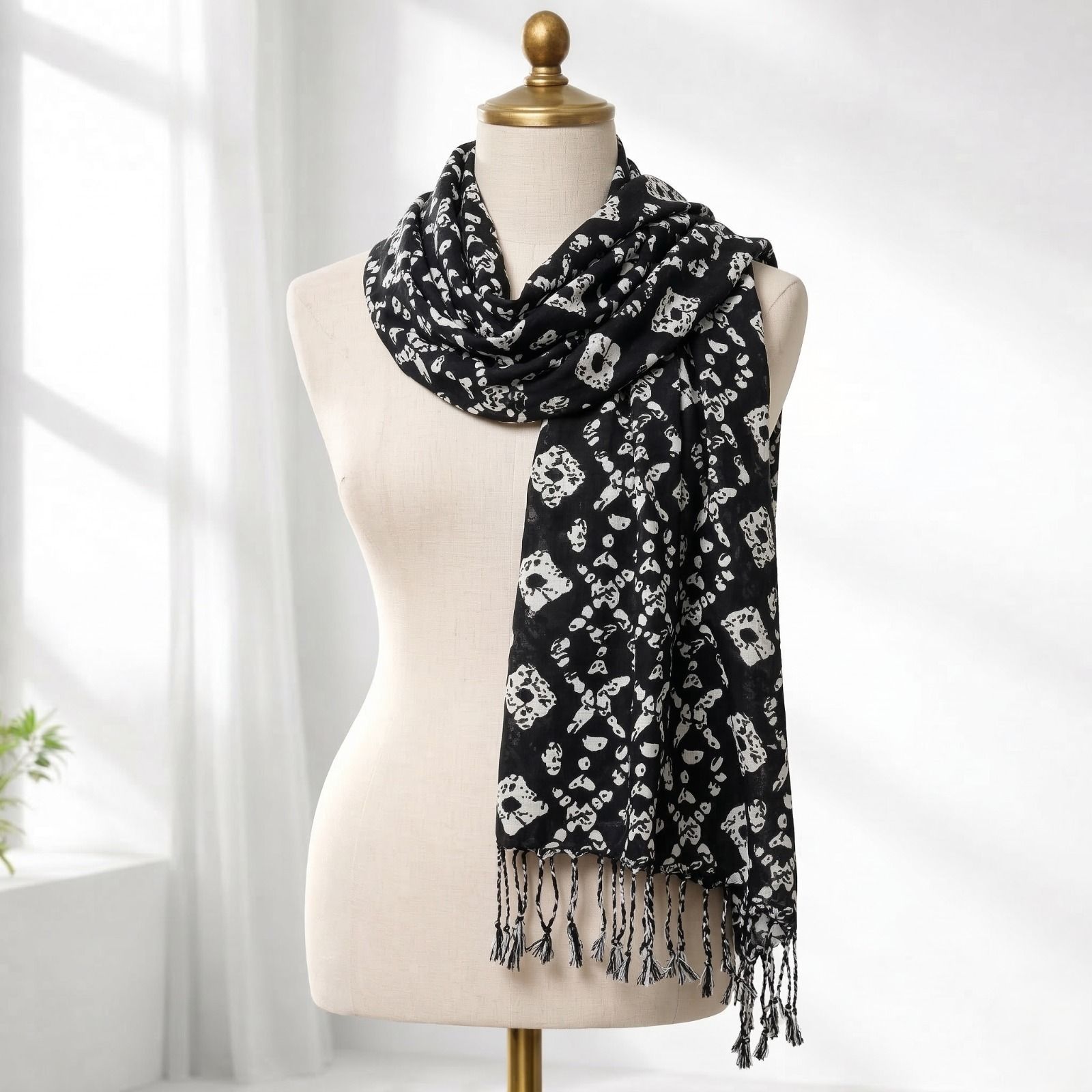 Printed Rayon Women Black Scarf, Stole-image-13