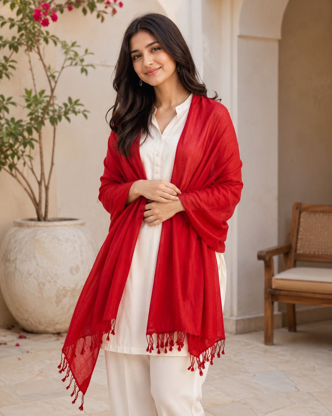 fabricium Solid Rayon Women Red Scarf, Stole-picture-17
