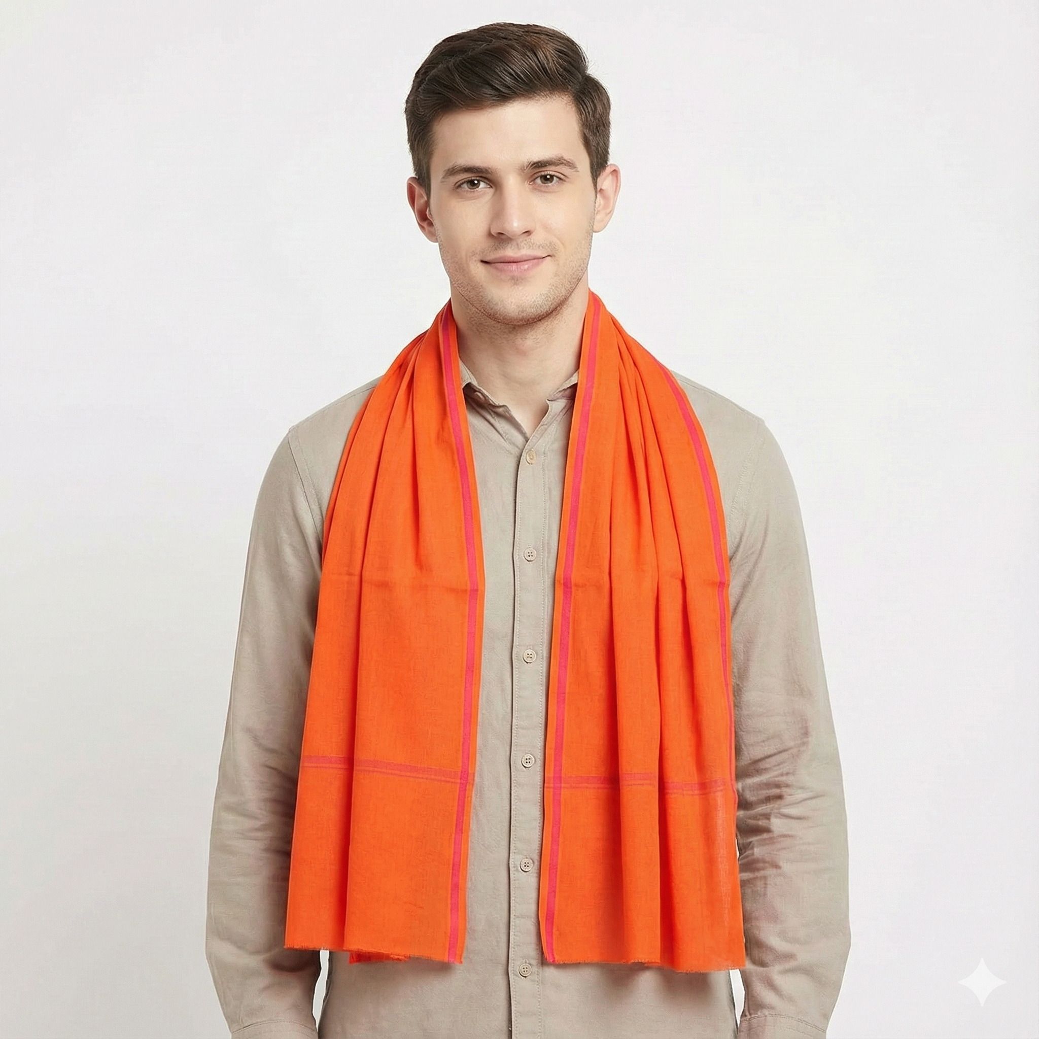 Solid Pure Cotton Men Orange Scarf-image-46