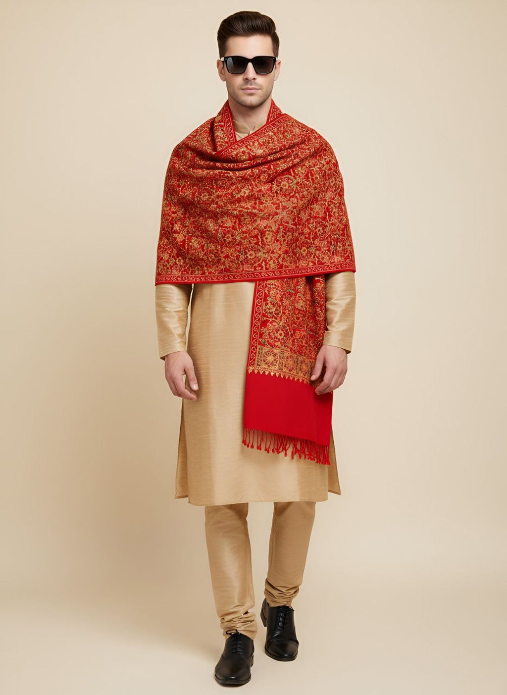 muffly Floral Print Pure Wool Men Orange Stole-picture-39