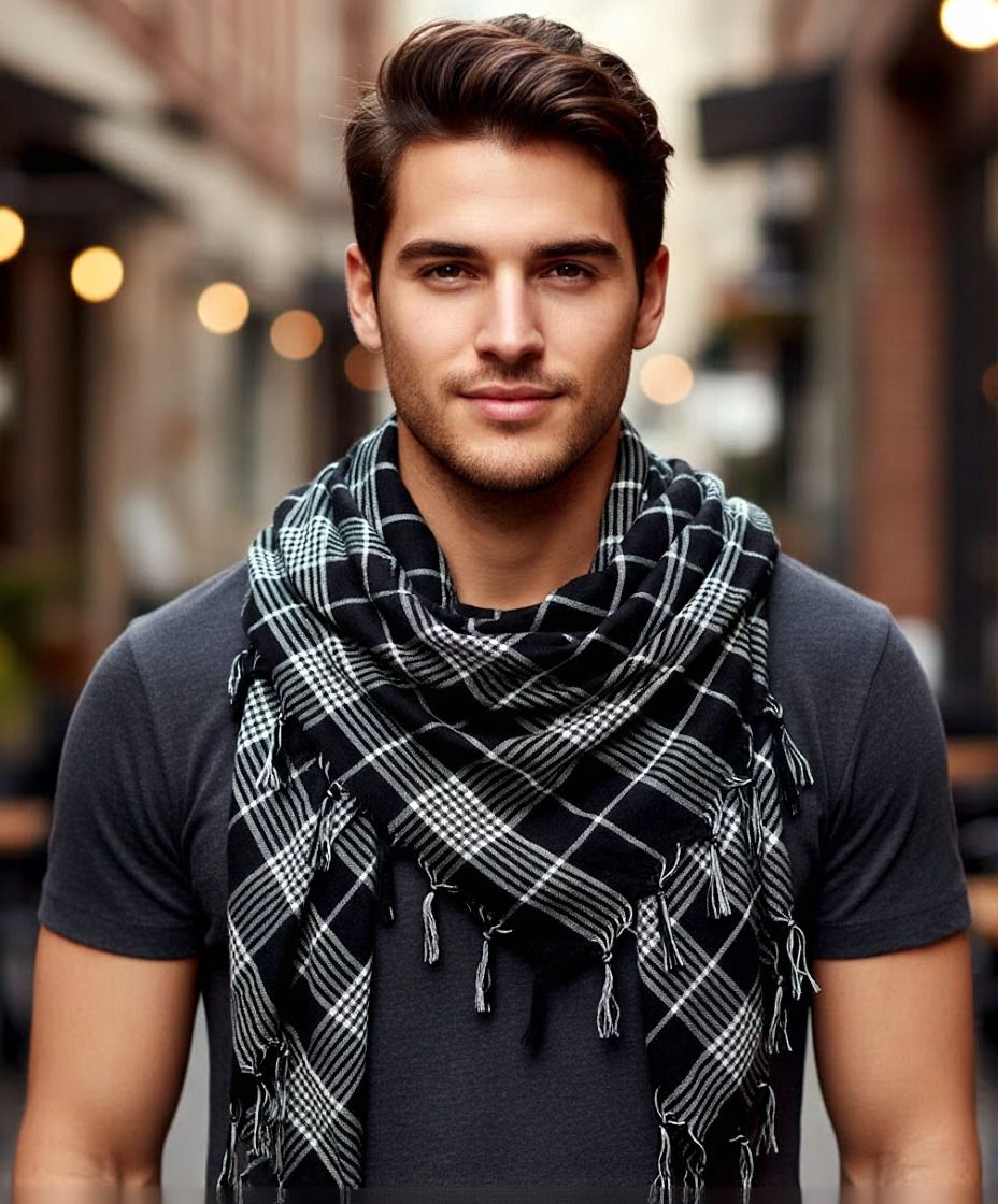 Checkered Cotton Blend Men Black, White Fancy Scarf, Scarf, Bluetooth Scarf, Stole