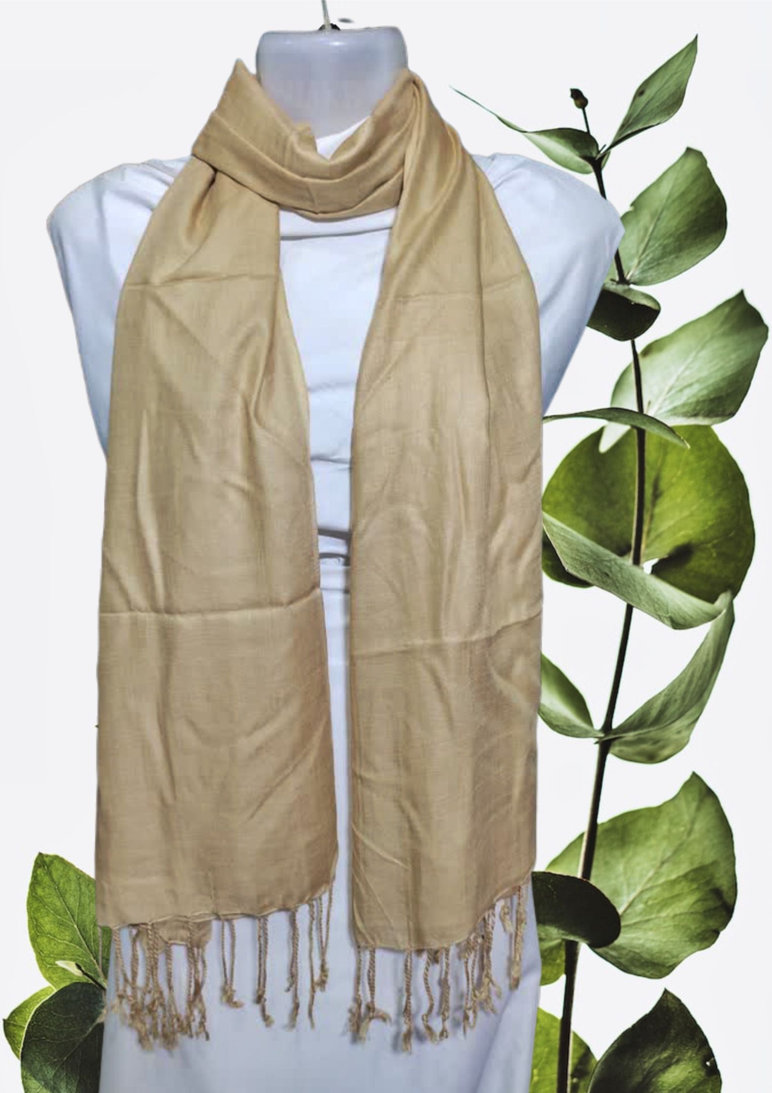 saba Solid Rayon Women Beige Fancy Scarf, Stole, Scarf-picture-15