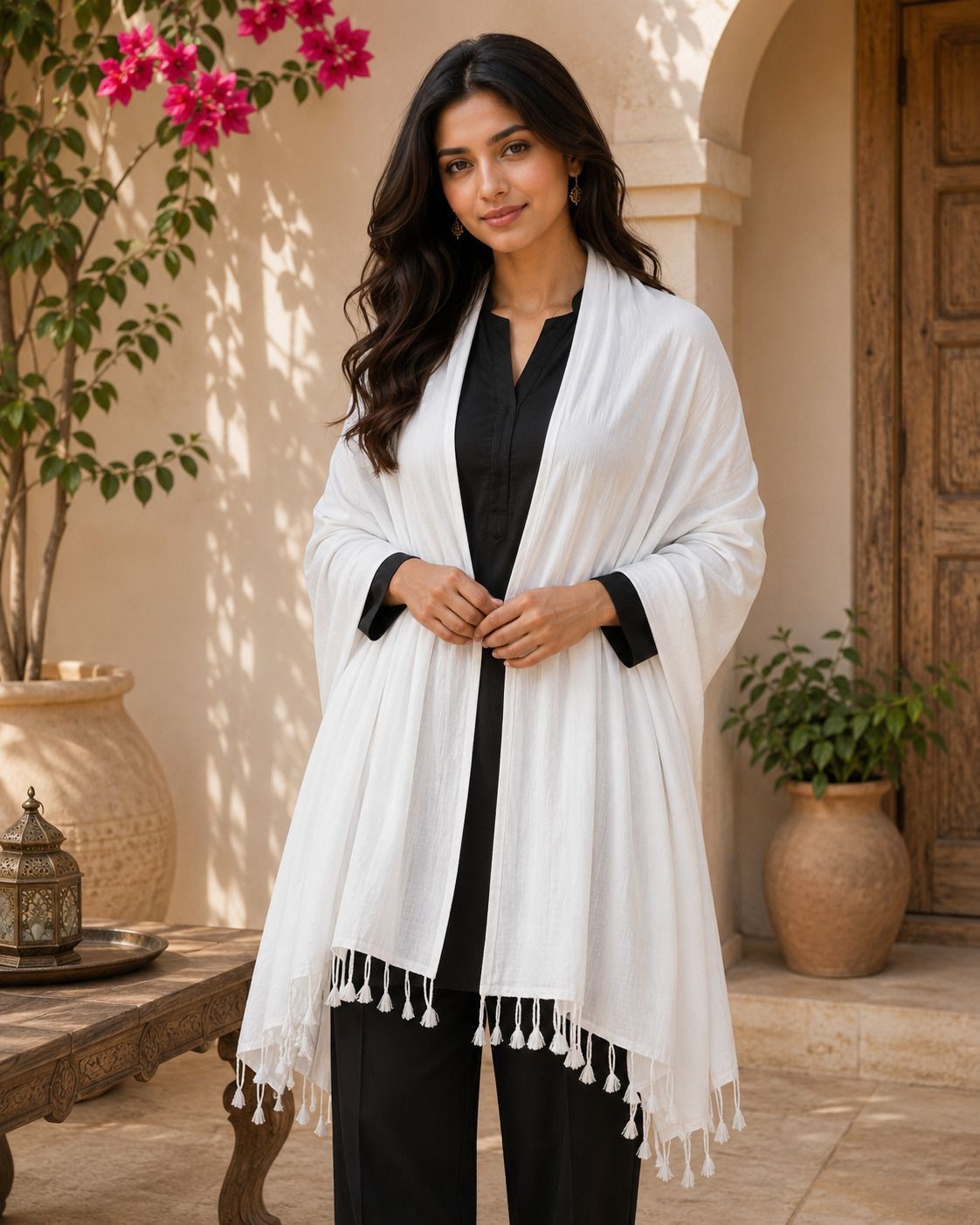 Solid Rayon Women White Scarf, Stole-image-29
