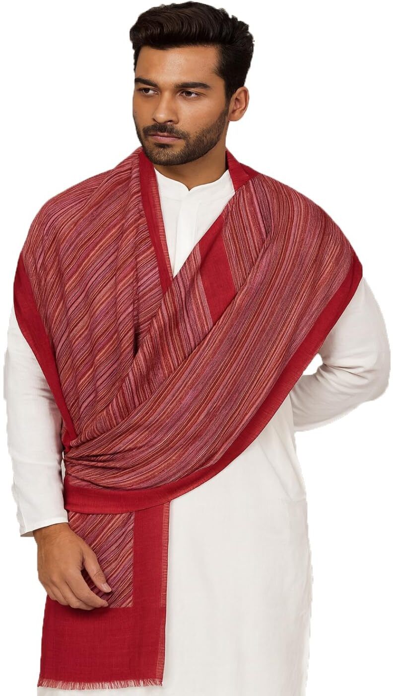 muffly Striped Pure Wool Men Maroon Stole-picture-13