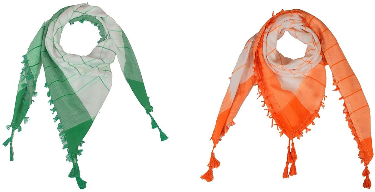Embroidered Cotton Blend Men Orange, Green Fancy Scarf, Scarf, Bluetooth Scarf, Stole-image-32
