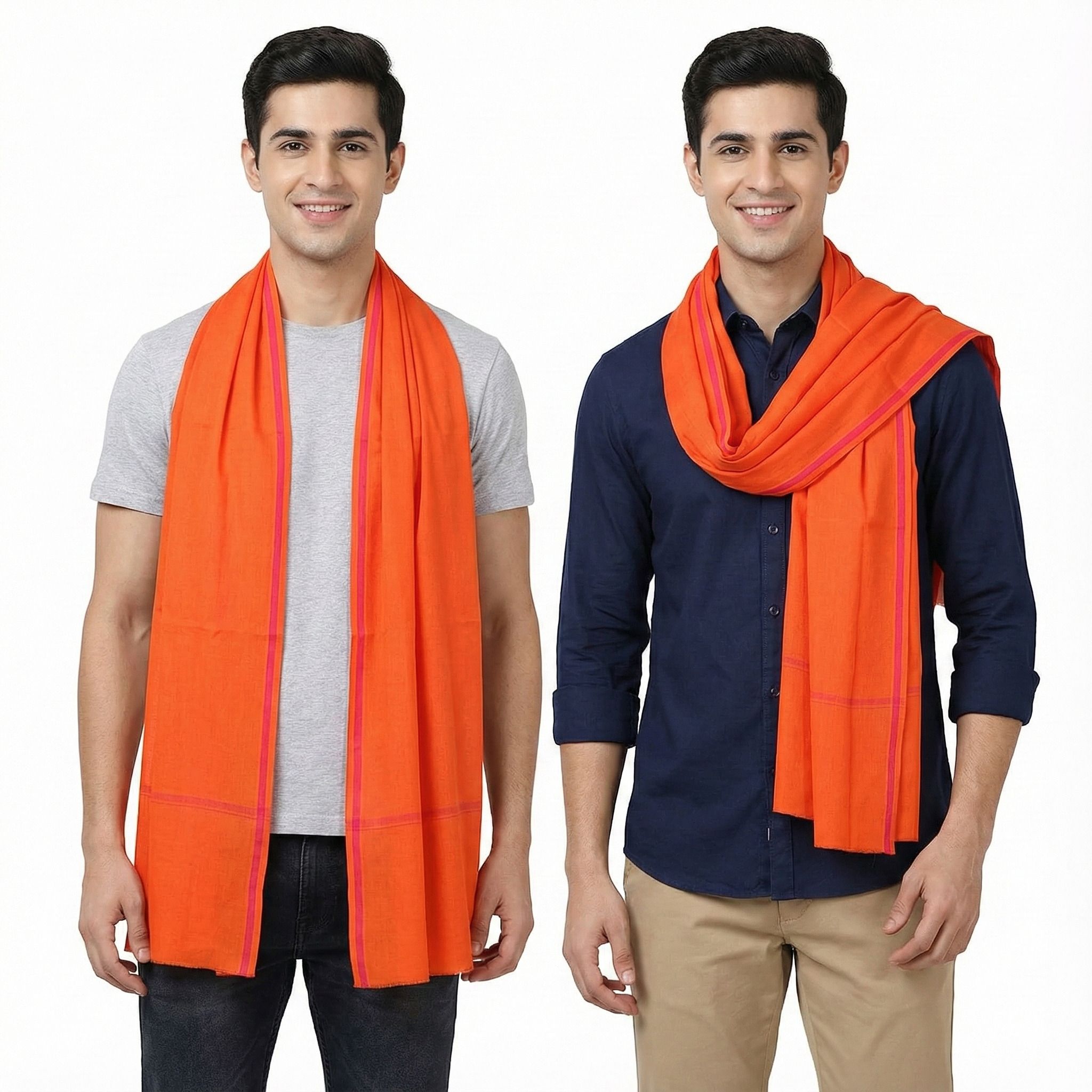 Solid Pure Cotton Men Orange Scarf-image-44