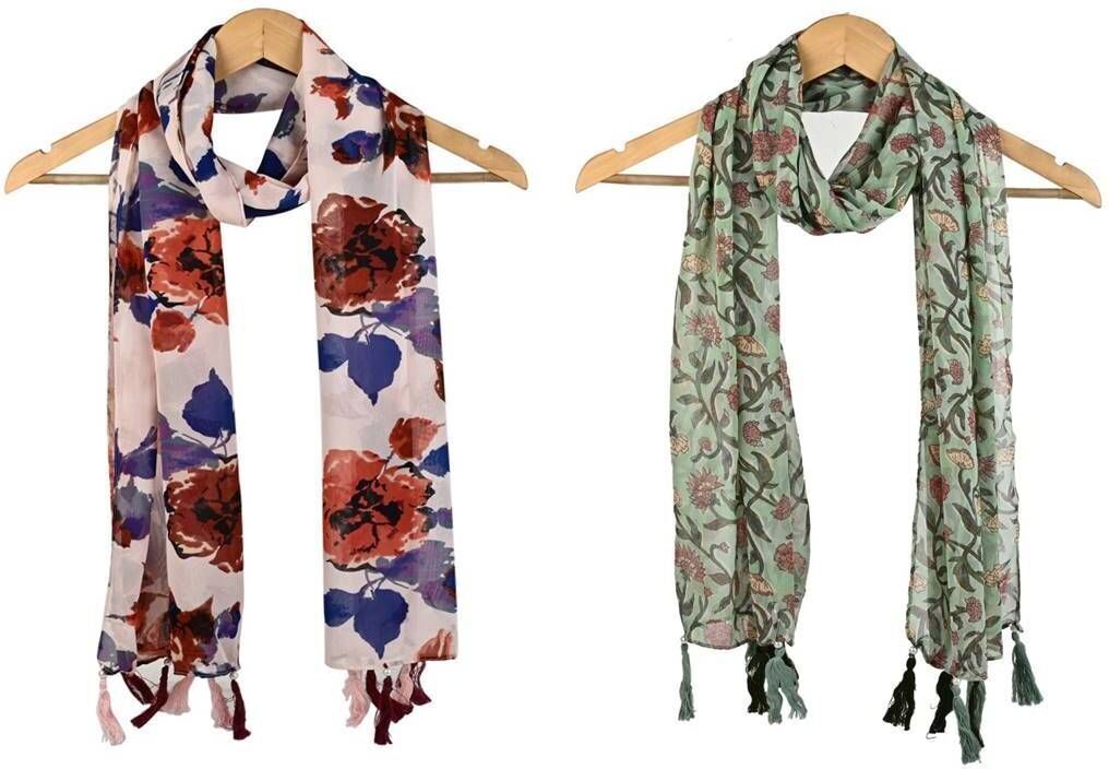 Printed Chiffon Women Multicolor Scarf, Stole, Fancy Scarf-image-33