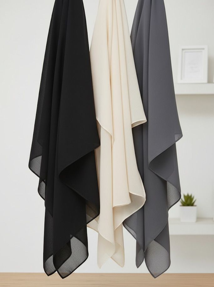 Solid Georgette Women Black, Grey, White Stole-image-41