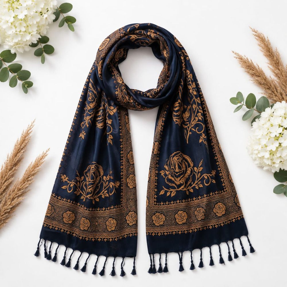 asrmhandicrafts Printed Rayon Women Blue Fancy Scarf, Scarf, Stole, Faux Turtleneck Neck Cover-picture-41