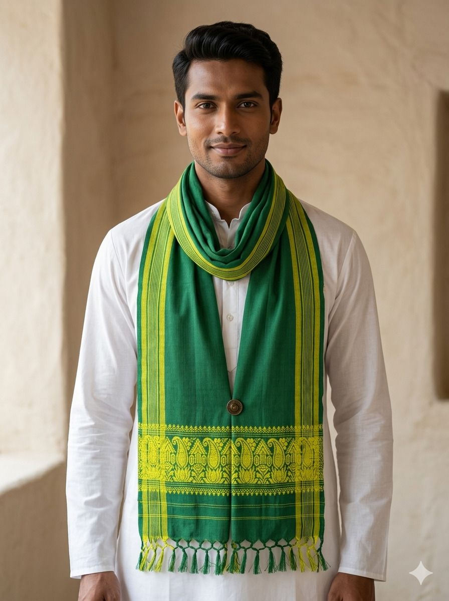 shopeezy tex fab Woven Cotton Blend Men Green Stole-picture-46