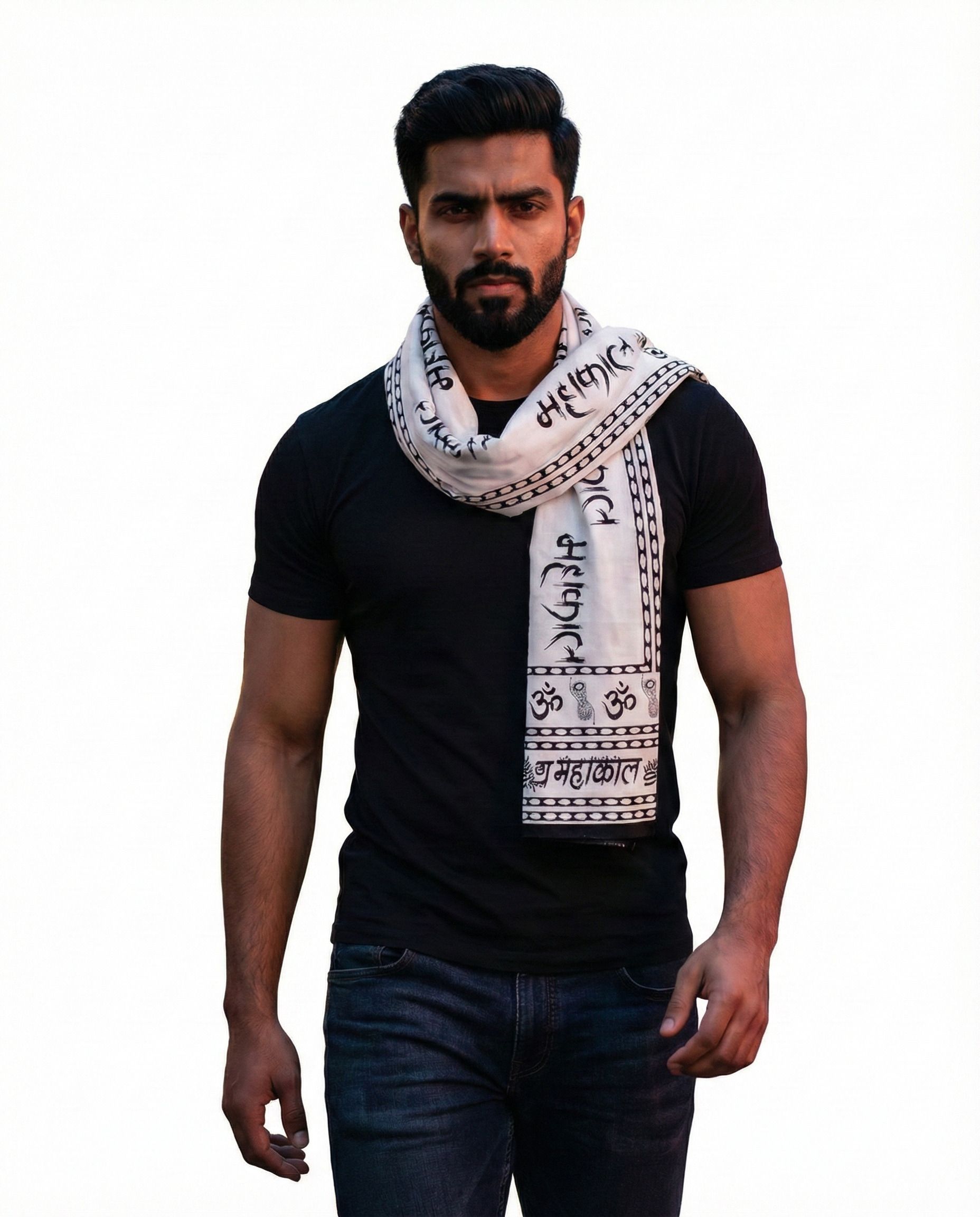Printed Pure Cotton Men White Scarf-image-47