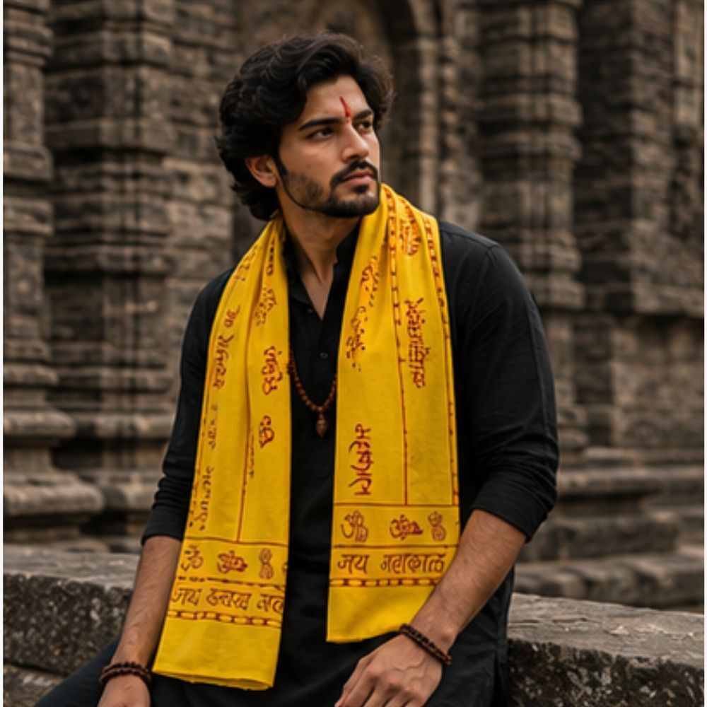 fabricium Printed, Self Design Pure Cotton Men Yellow Scarf, Stole-picture-37