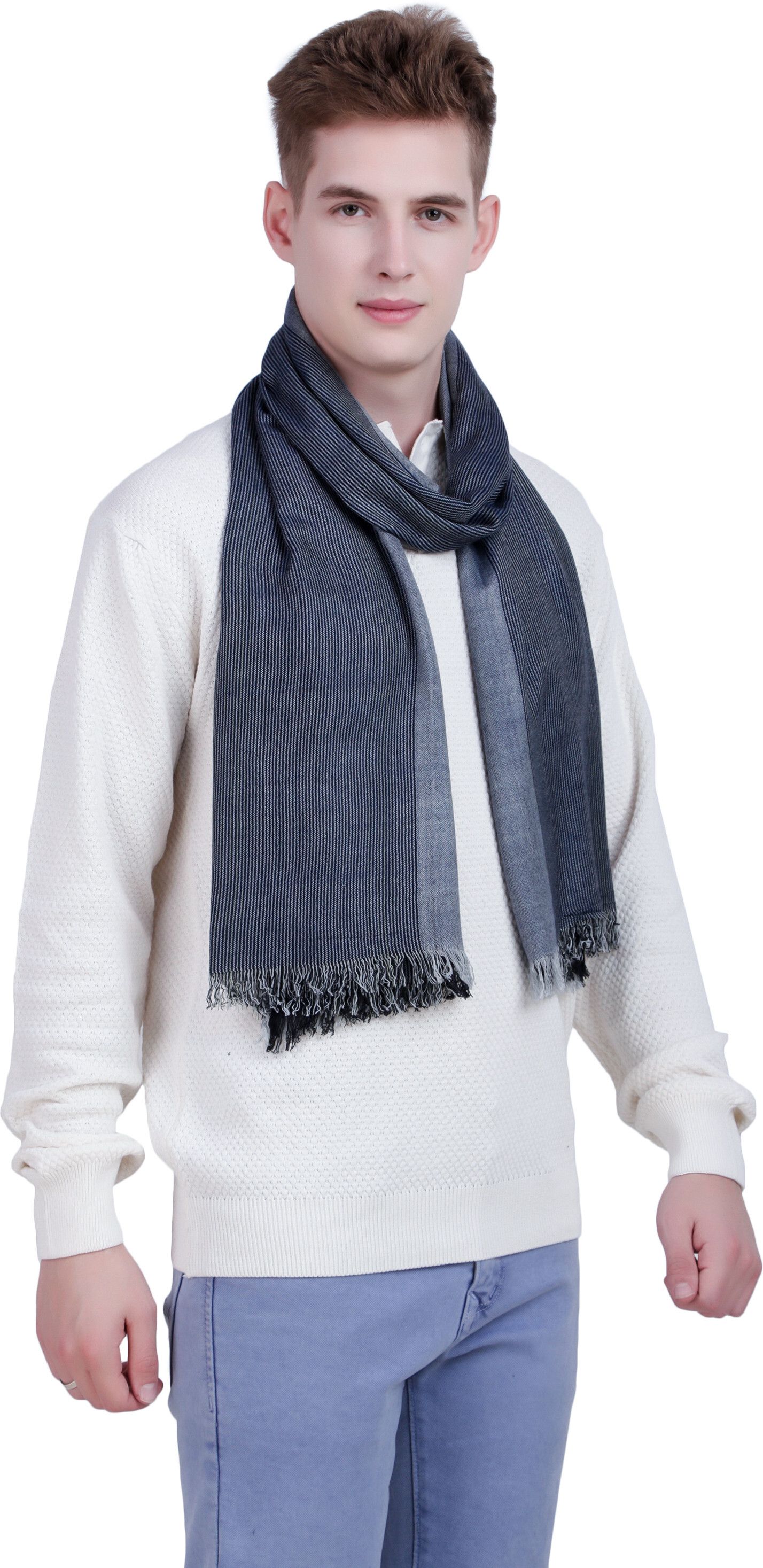 flyer Checkered Viscose Men Dark Blue, Grey Stole, Scarf, Fancy Scarf-picture-37