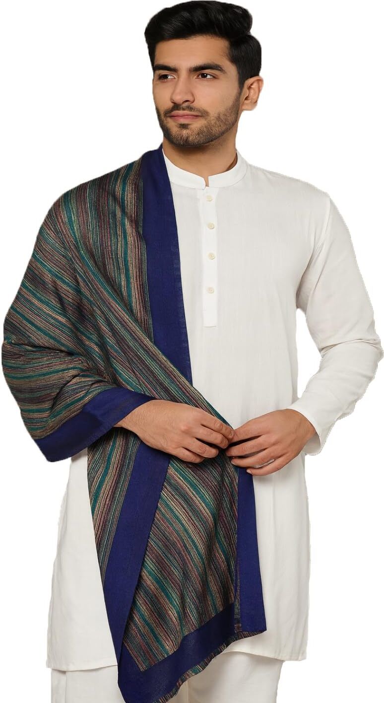 muffly Striped Pure Wool Men Blue Stole-picture-10