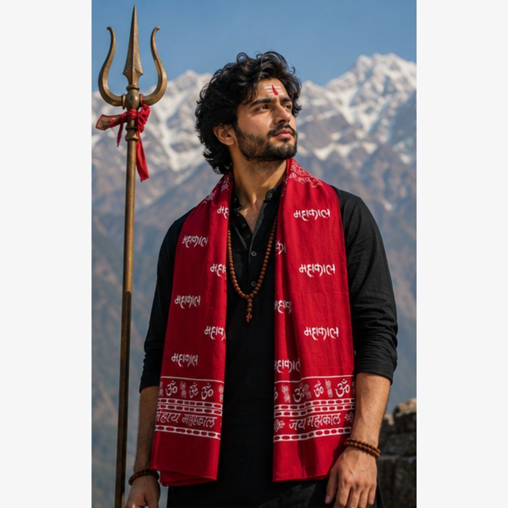 fabricium Printed, Self Design Pure Cotton Men Red Scarf, Stole-picture-22