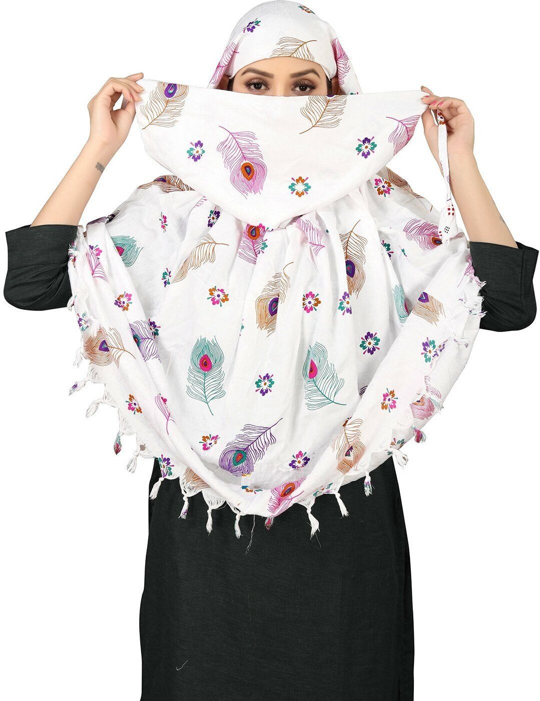 Printed Pure Cotton Women White Scarf-image-30