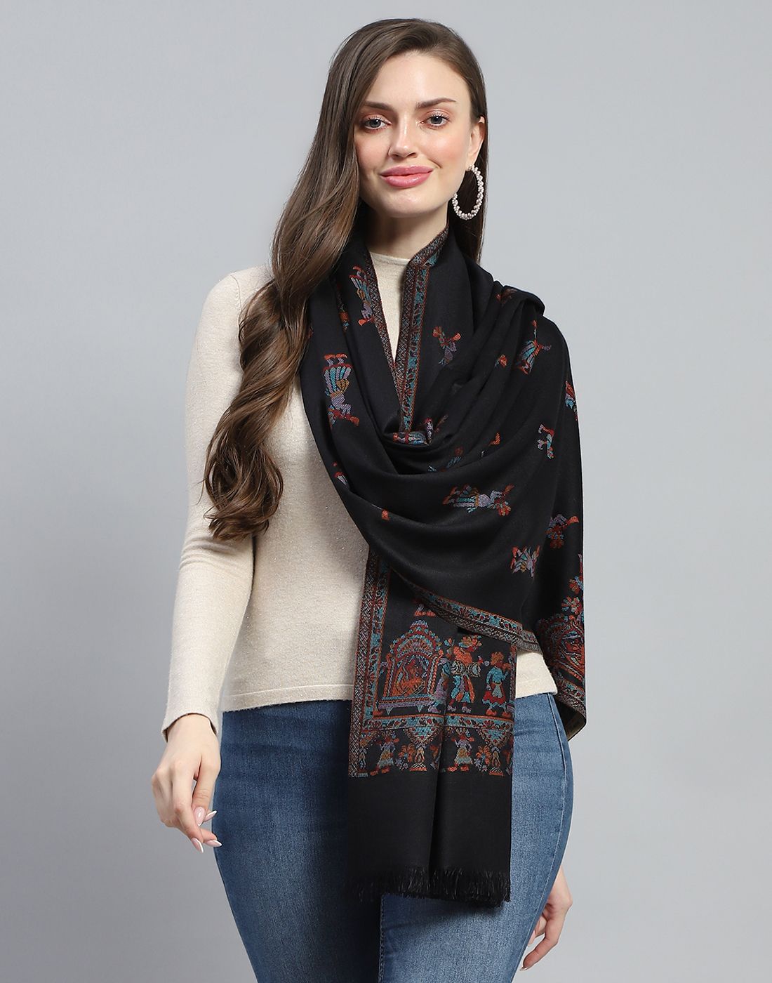 Self Design Acrylic Women Multicolor Stole