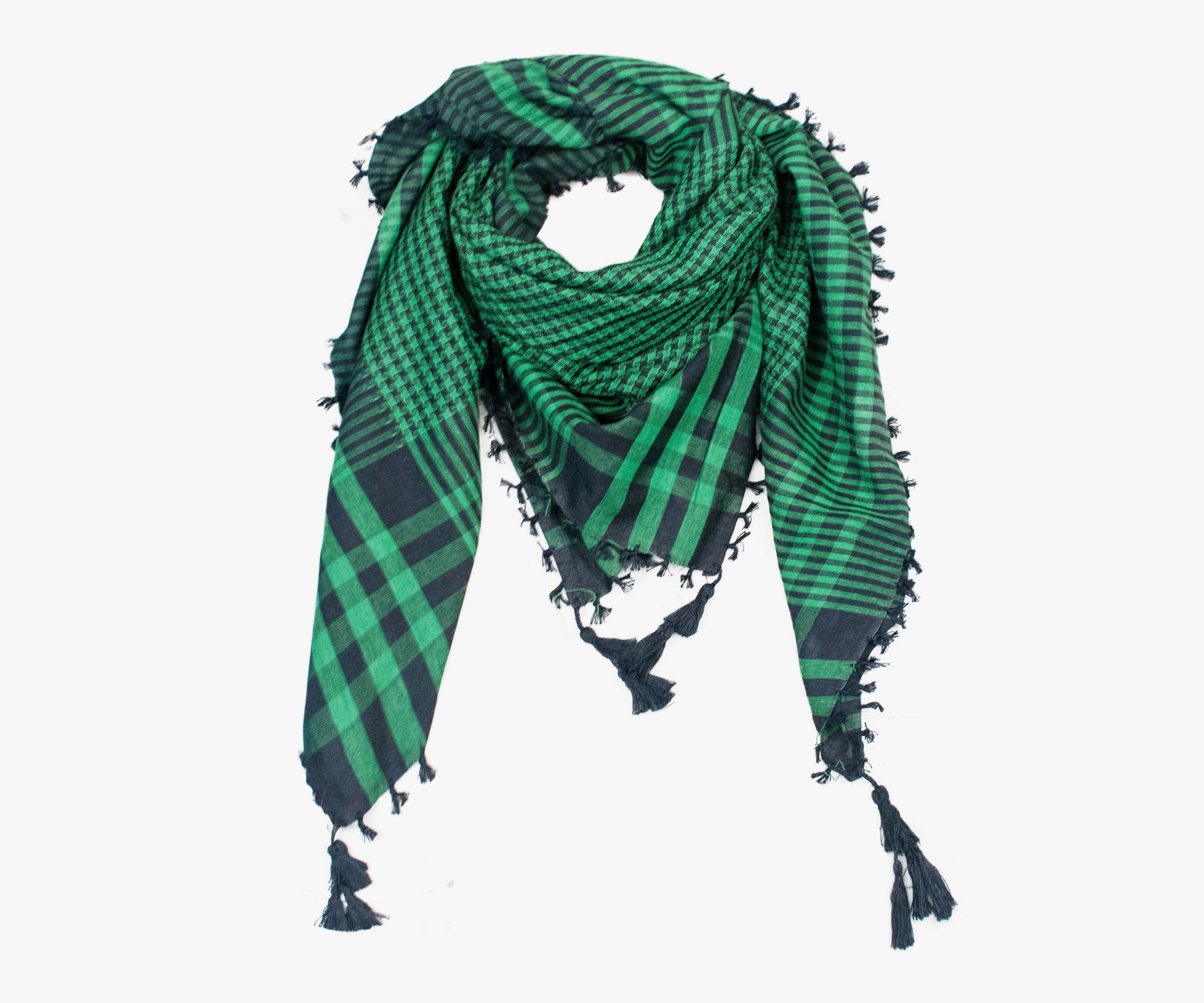 Checkered Cotton Blend Men Green Scarf