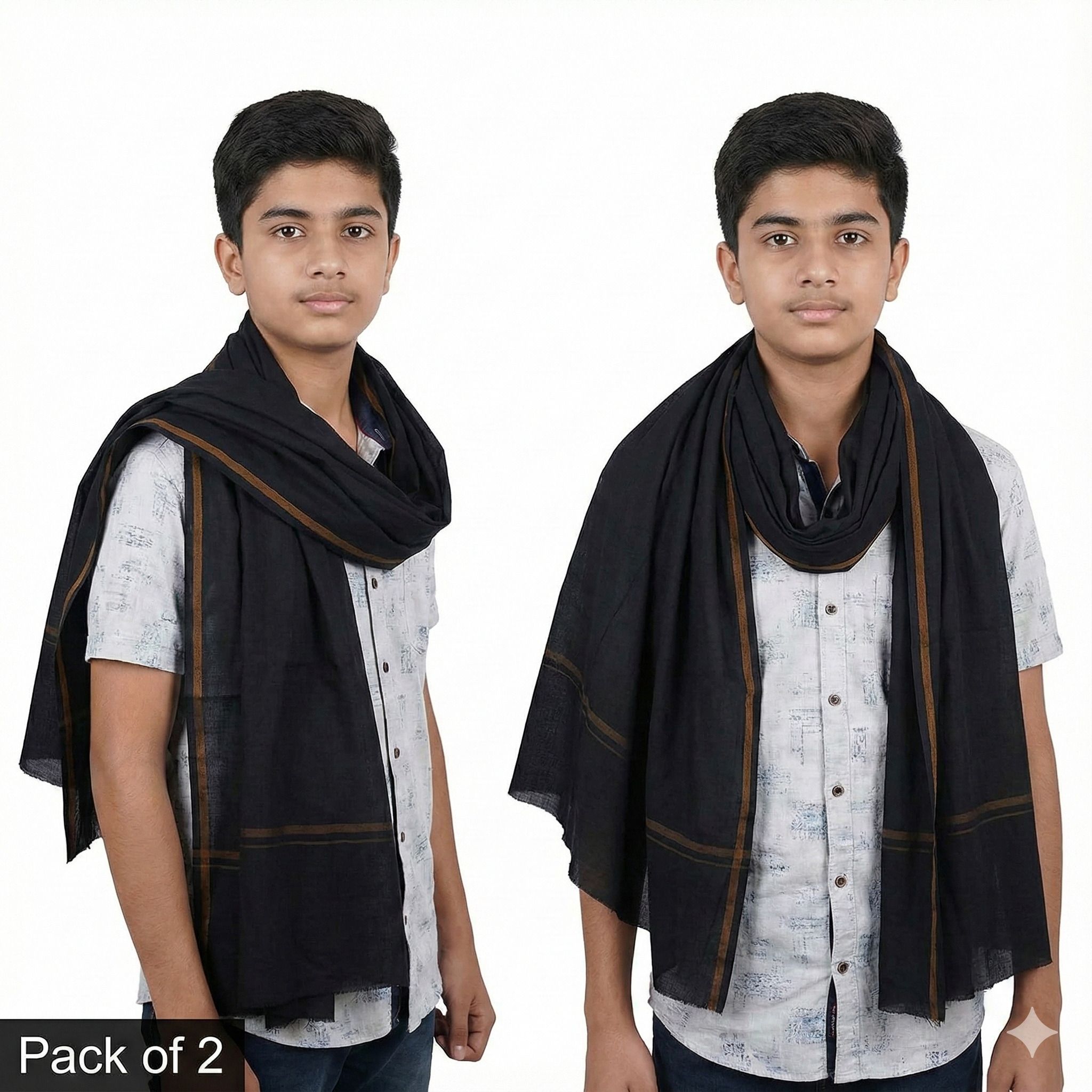 Solid Pure Cotton Men Black Scarf-image-49