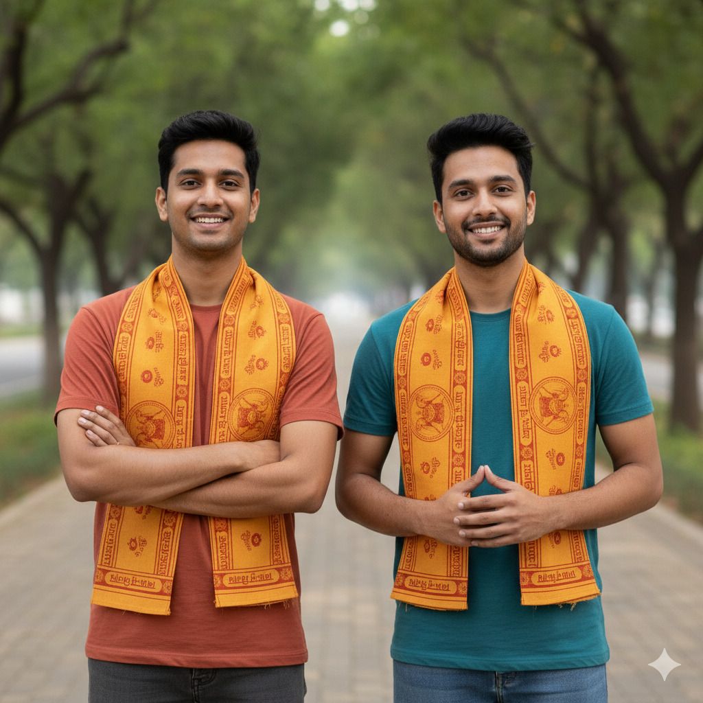 Printed Pure Cotton Men Orange Scarf-image-35