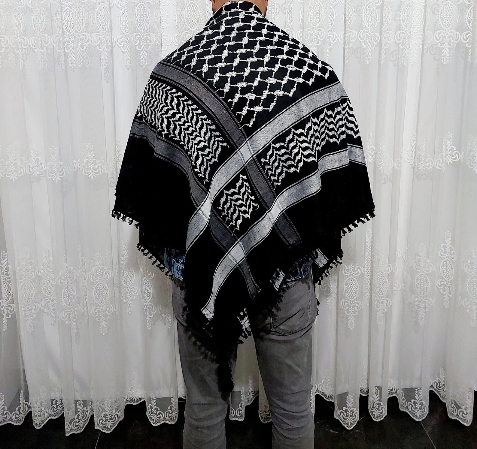 Checkered Cotton Blend Men Black, White Fancy Scarf, Scarf, Bluetooth Scarf, Stole
