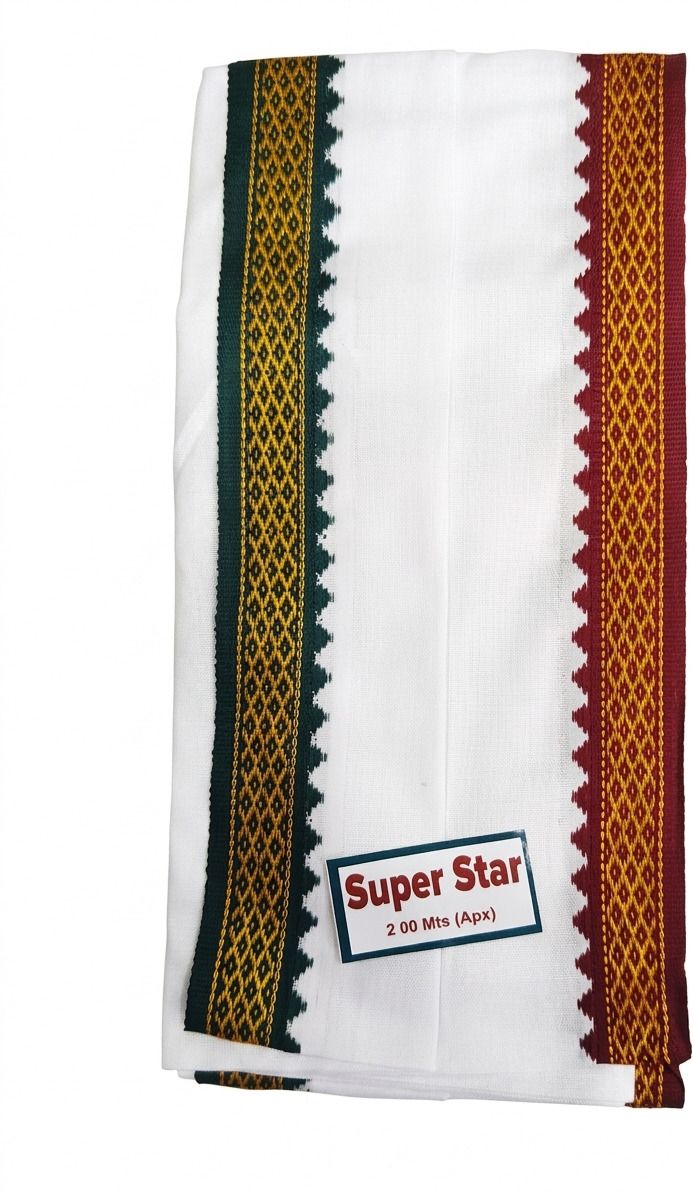 Embroidered, Striped Pure Cotton Men White Scarf-image-49