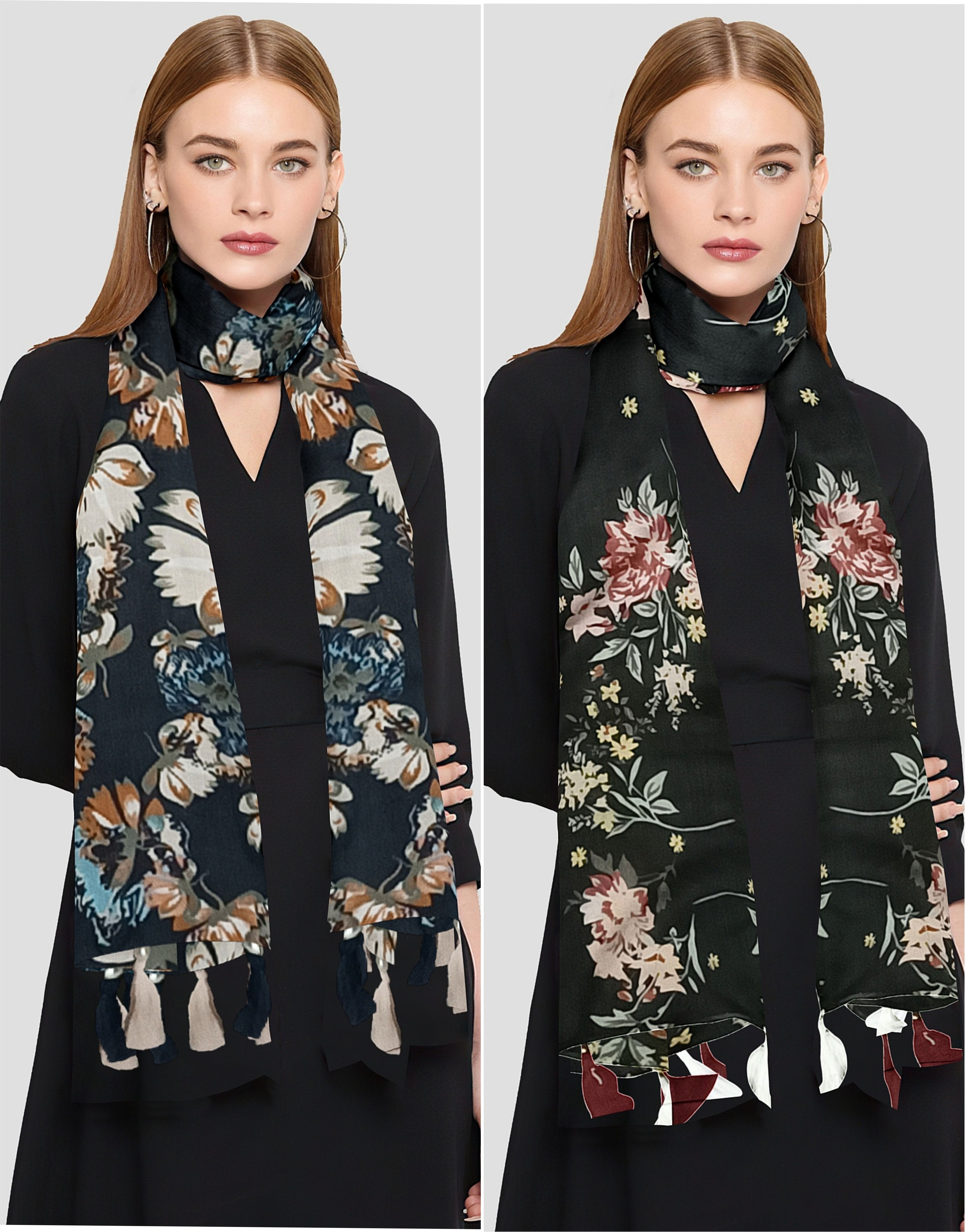 Printed Chiffon Women Black Scarf, Stole, Fancy Scarf-image-47
