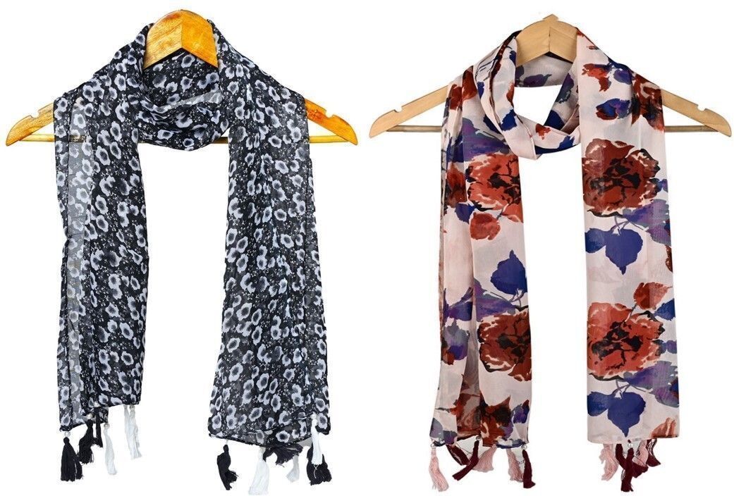 Printed Chiffon Women Multicolor Scarf, Stole, Fancy Scarf-image-46