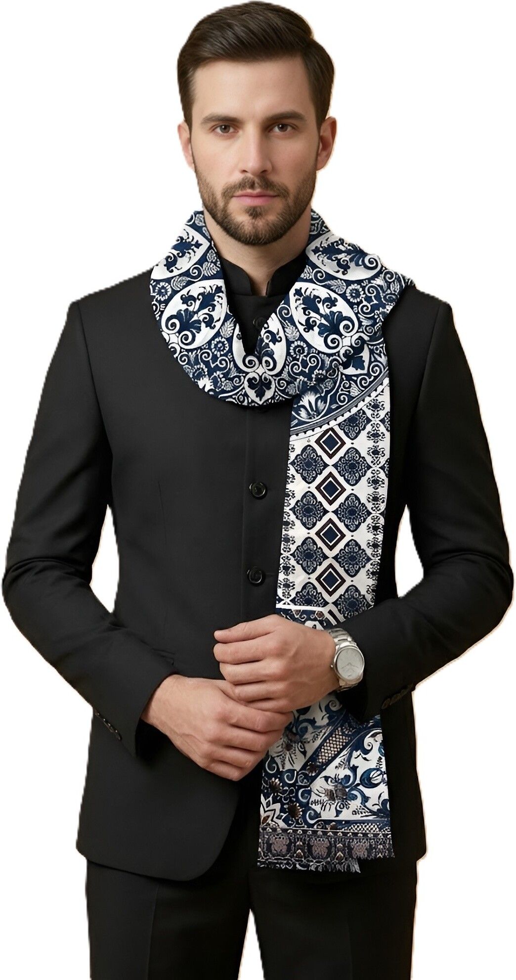 Floral Print Poly Silk Men Multicolor Stole-image-30