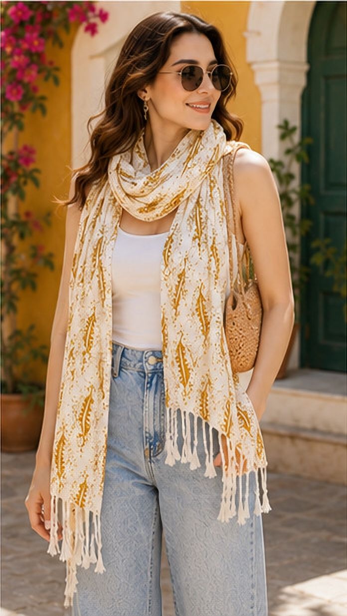 Self Design, Printed Rayon Women Brown Fancy Scarf, Scarf, Stole-image-14