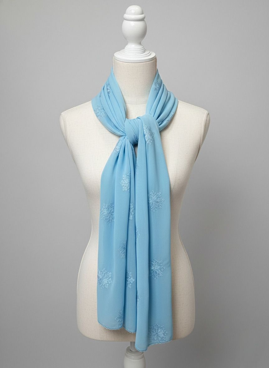 qalb luxuria Self Design Georgette Women Light Blue Stole-picture-24