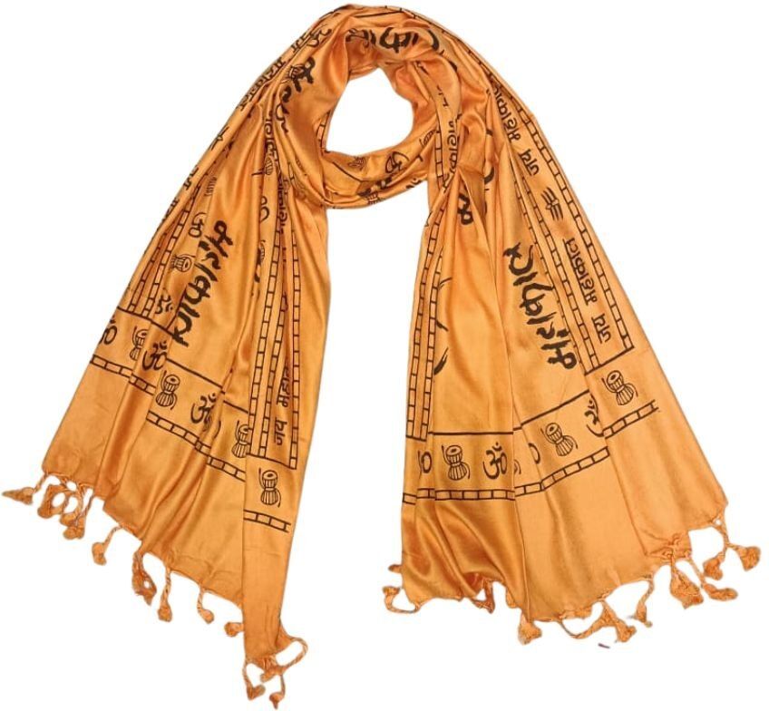 Printed, Self Design Rayon Men Orange Stole-image-26