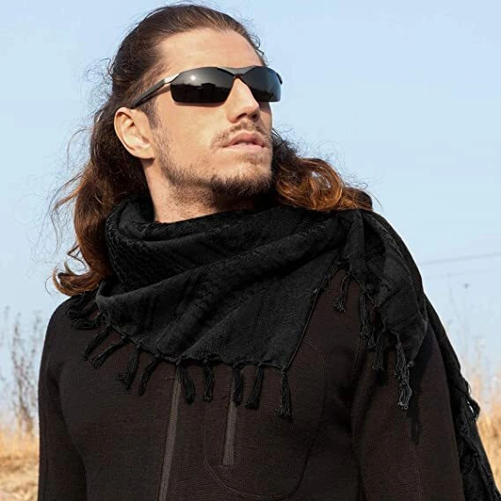Printed Cotton Blend Men Black Fancy Scarf, Scarf, Bluetooth Scarf, Stole-image-46