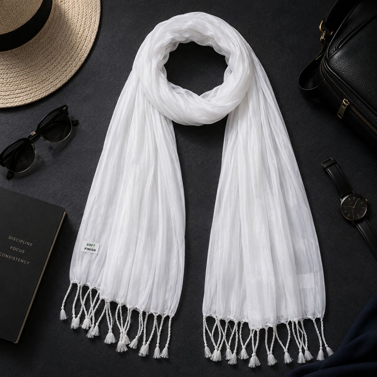 fabricium Solid Rayon Women White Scarf, Stole-picture-15