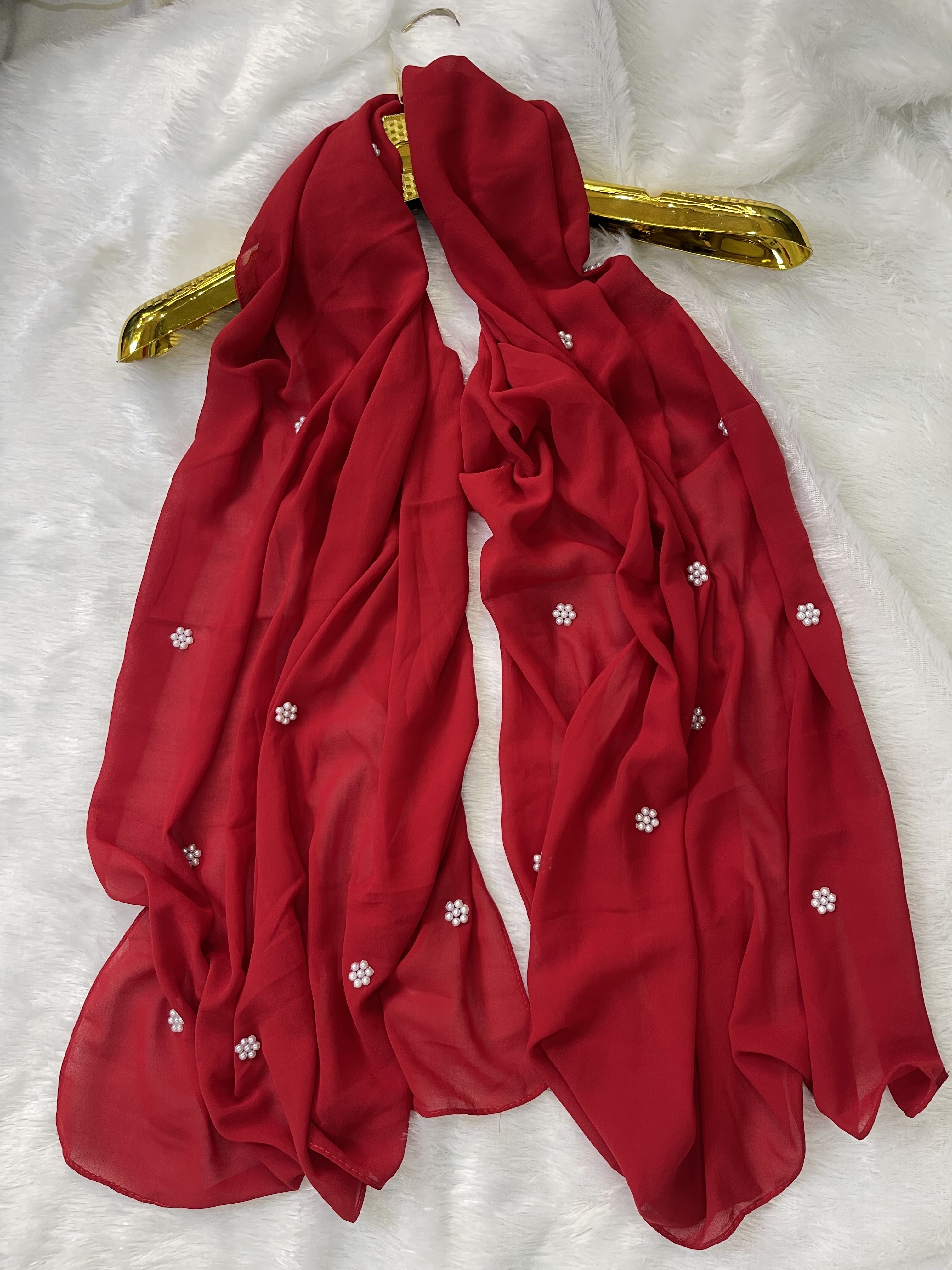 qalb luxuria Self Design Georgette Women Red Stole-picture-10