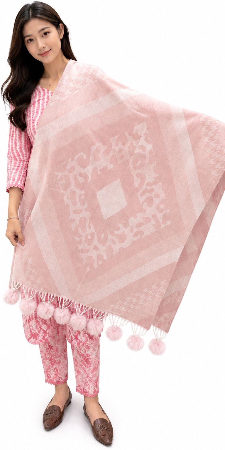Geometric Print Wool Blend Women Pink Stole-image-22
