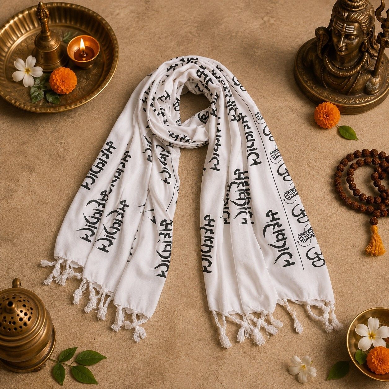 Printed, Self Design Rayon Men White Stole-image-23