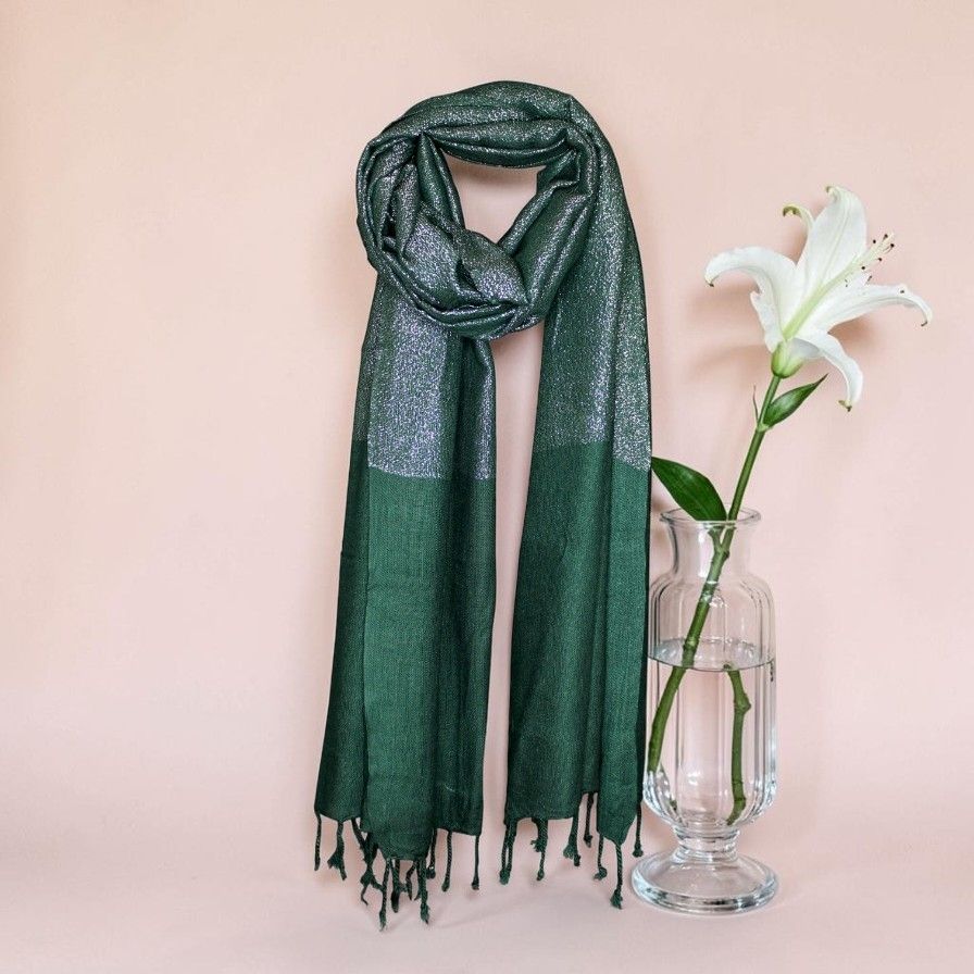 glimmerx Embellished, Woven, Self Design, Floral Print Viscose Women Dark Green Fancy Scarf, Scarf, Stole-picture-27
