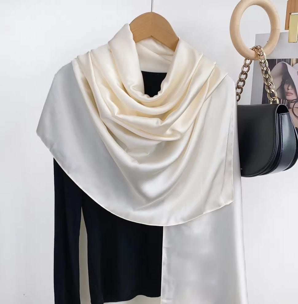 Solid Satin Blend Women White Faux Turtleneck Neck Cover, Scarf, Bluetooth Scarf, Fancy Scarf, Stole-image-23