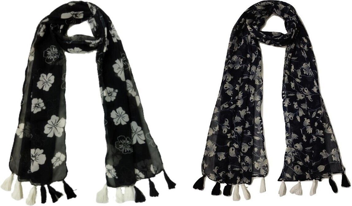 mss fashion Printed Chiffon Women Black Scarf, Stole, Fancy Scarf-picture-45