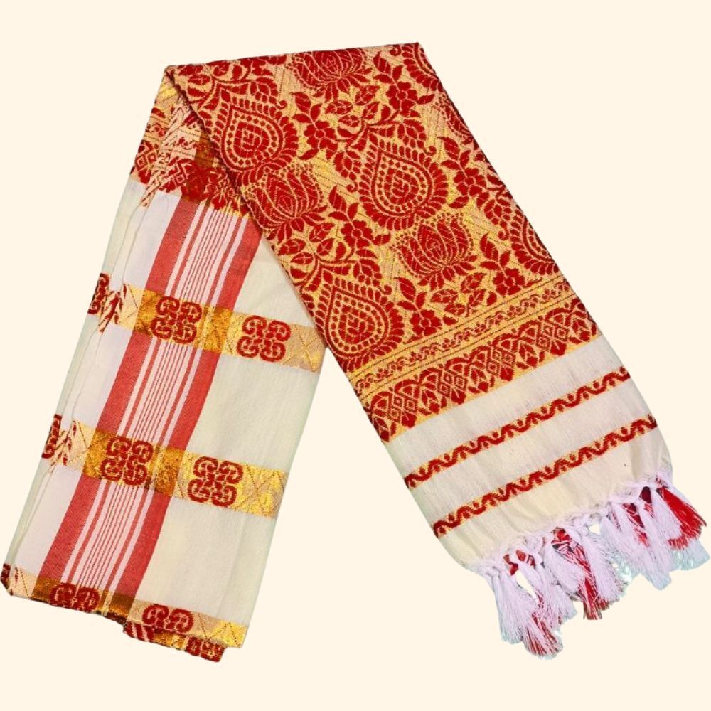 fabricium Woven, Self Design Polycotton Men Beige, Red Fancy Scarf, Scarf, Stole-picture-33