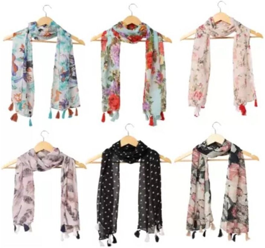 xmsfashion Printed Chiffon Women Multicolor Scarf, Stole, Fancy Scarf-picture-10