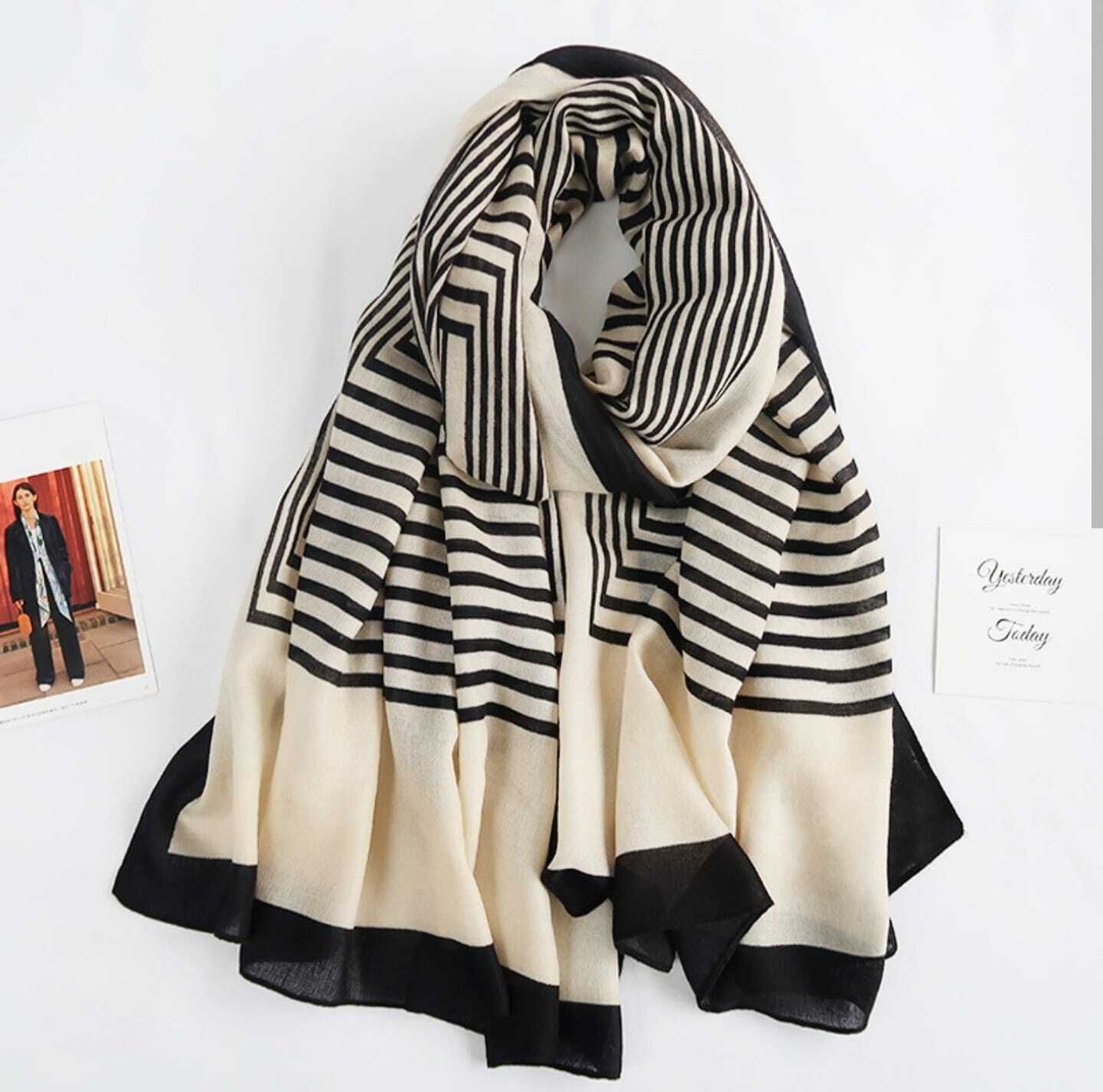 Printed Viscose Women Beige Scarf, Faux Turtleneck Neck Cover, Stole-image-48