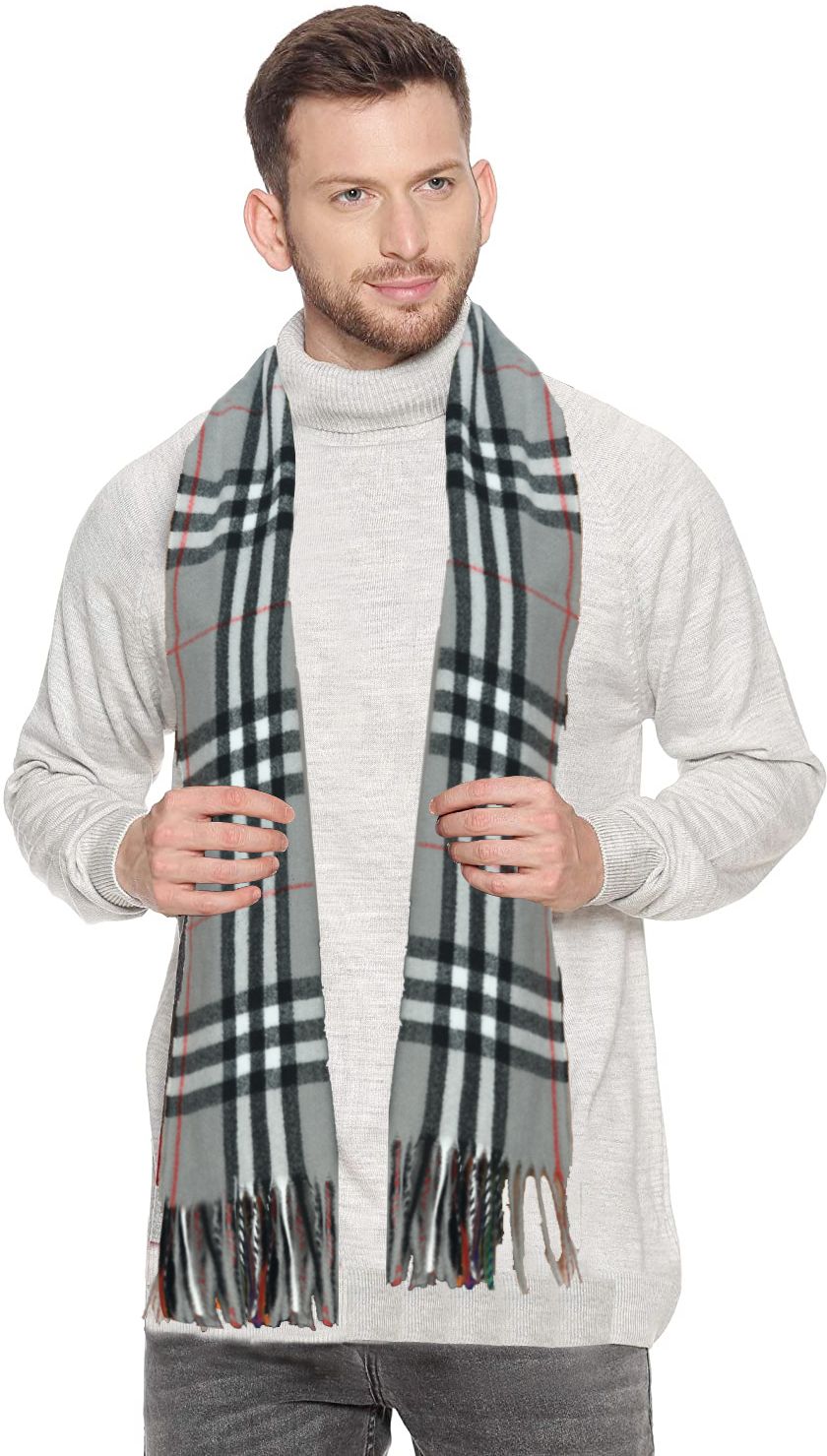 life and style Checkered Wool Blend Men Grey Scarf-picture-34