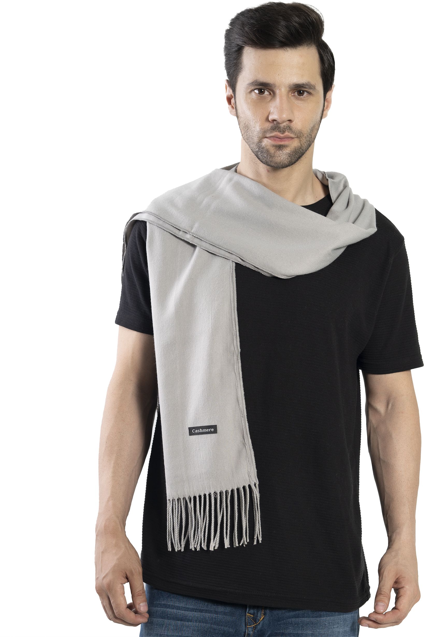 Solid Wool Blend Men Grey Stole-image-21